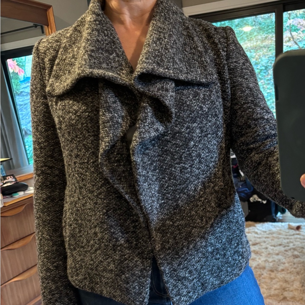 Ann Taylor Gray Textured Waterfall Collar Jacket